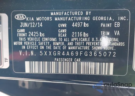 2015 Kia Optima Sxl Turbo z USA, uszkodzony, nr VIN 5XXGR4A69FG365072